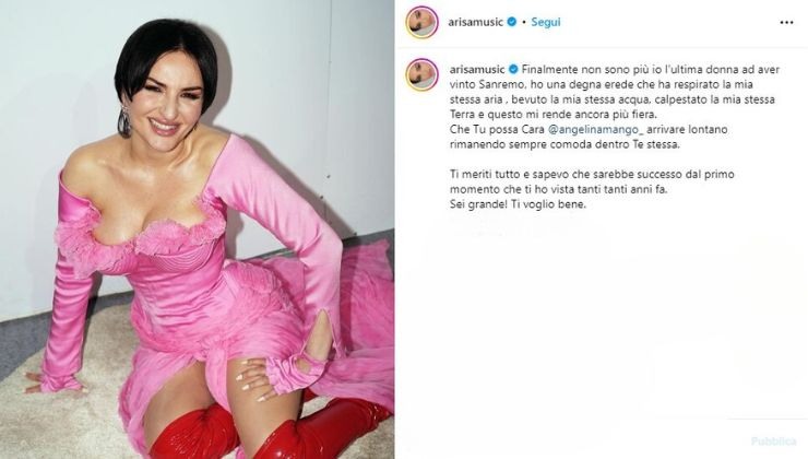 Arisa dedica social Angelina Mango