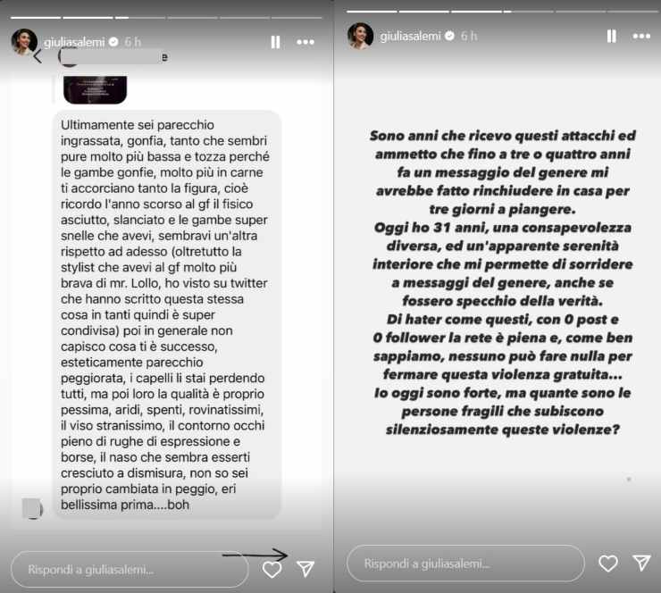 Giulia Salemi risponde agli insulti